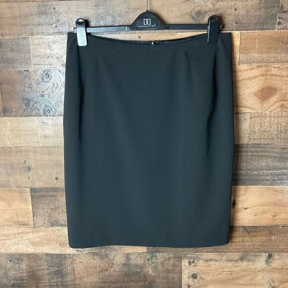 Franco Mirabelli Skirt Knee Length Black Lined 2 Back Slits Back Zipper Women 14 - Picture 7 of 12